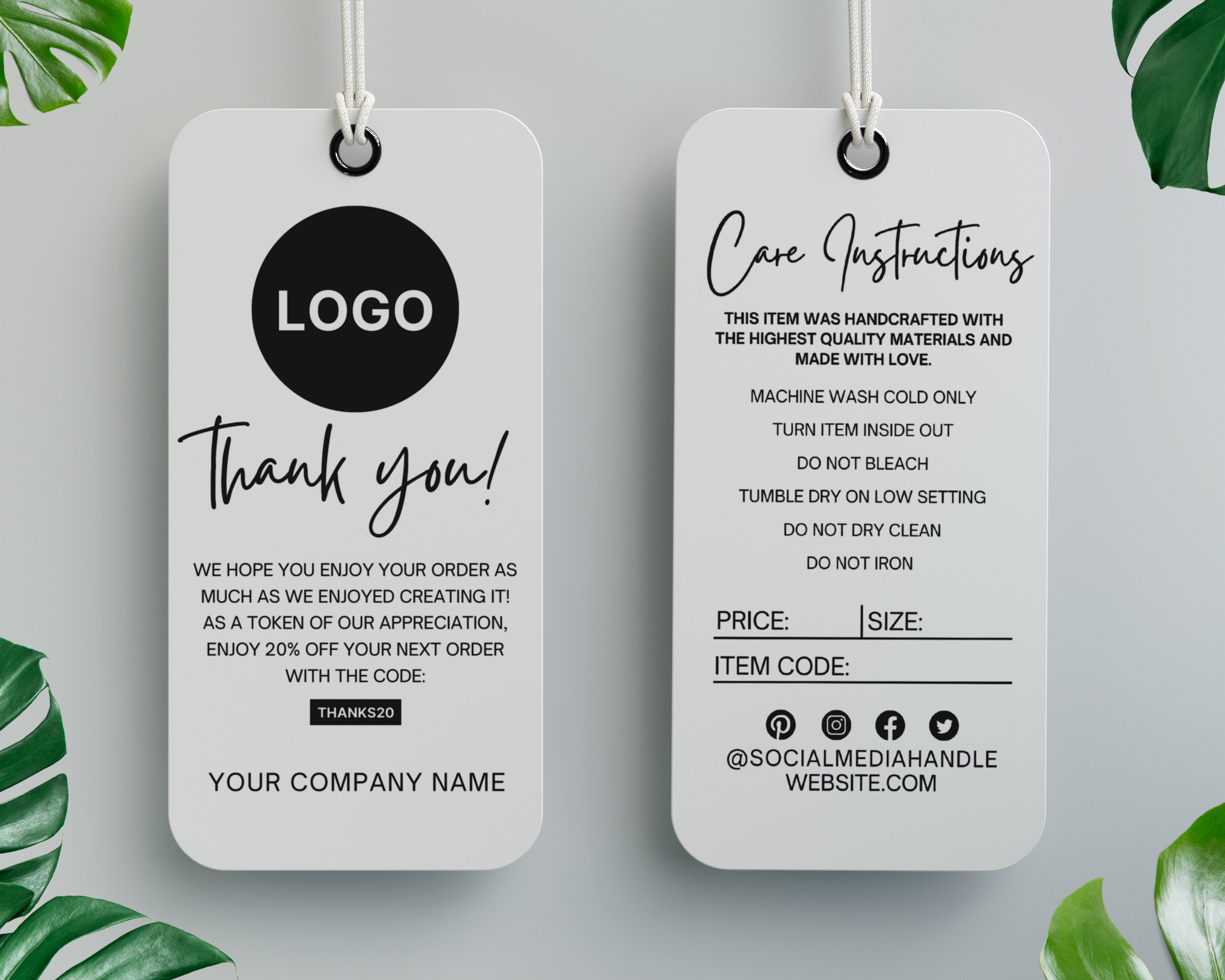 Editable Hang Tag Template, Price Tag Template, Washing