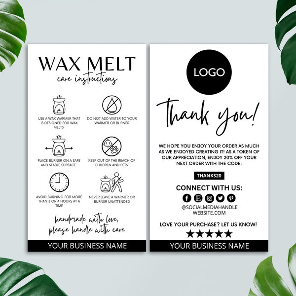 Wax Melt Care Card Template, Editable Wax Melts Safety Cards, Printable Thank You Card, Small Business Packaging Insert, Canva Template