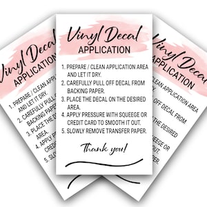 Vinyl Decal Application Card, Small Business Supplies, Digital File, Ready To Print, Instant Download, Decal Instructions