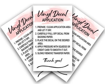 Vinyl Decal Application Card, Small Business Supplies, Digital File, Ready To Print, Instant Download, Decal Instructions