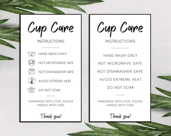 Printable Cup Care Card, Tumbler Care Card, Small Business Packaging Insert, Washing Instruction, PDF, PNG, Ready To Print, Instant Download