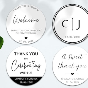 Wedding Sticker Bundle, Editable Canva Template, Printable Wedding Favor Stickers, DIY, Modern Wedding Welcome Bag Sticker