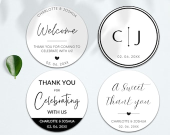 Wedding Sticker Bundle, Editable Canva Template, Printable Wedding Favor Stickers, DIY, Modern Wedding Welcome Bag Sticker