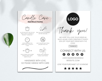 Editable Candle Care Instructions Card, Thank You Card, Small Business, Printable Candle Safety Card, Canva Template, Packaging Insert