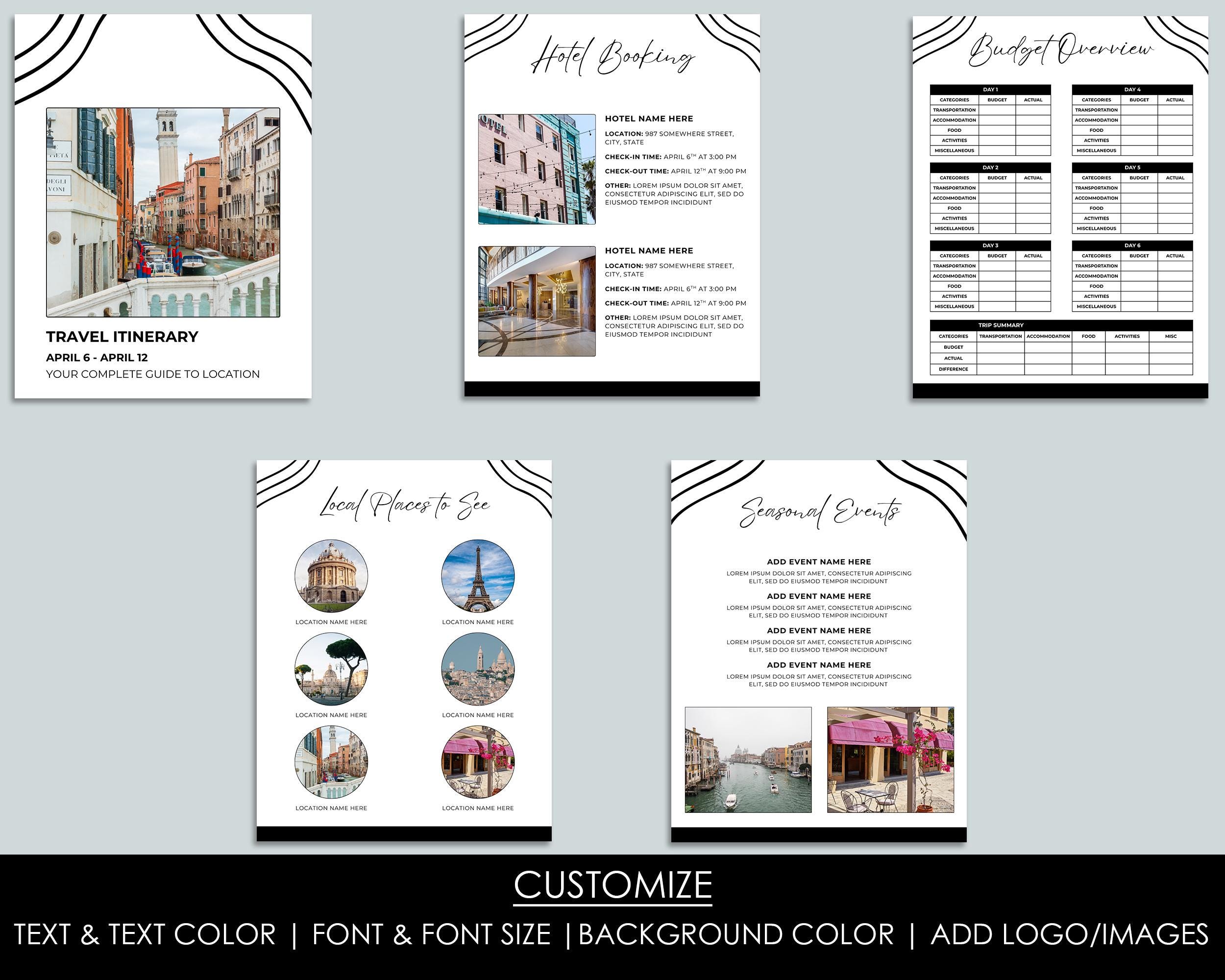 Editable Travel Itinerary, Canva Template, Expense Tracker, Printable ...
