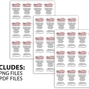 May include: A set of 20 printable pink and black apparel care instructions labels. The labels include instructions for turning garment inside out, avoiding fabric softeners, machine washing cold, not bleaching, tumble drying low, and handling with care. The labels are designed for use on clothing, accessories, and other handmade items.