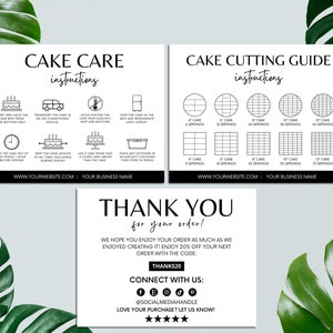 Carte d'entretien modifiable pour gâteau, Guide de coupe de gâteau, Instructions d'entretien, Carte de remerciement imprimable, DIY, Cartes d'accompagnement pour petite entreprise