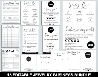 Jewelry Business Bundle, Editable Jewelry Care Instructions, Necklace Display Card, Order Form, Thank You Cards, Jewellery Packaging