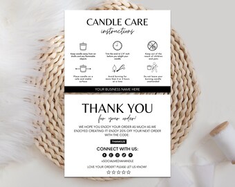 Candle Care Card, Editable Canva Template, Printable Thank You Card, Care Instructions, Packaging Insert, Care Guide, Instant Download