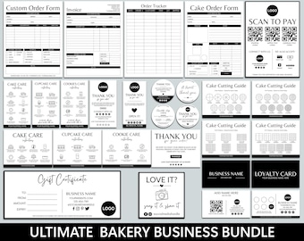 Cake Business Cards I Editable Canva Template, QR Code Sign, Invoice Template, Order Form, Cake Care Instruction, Price List, Daily Planner