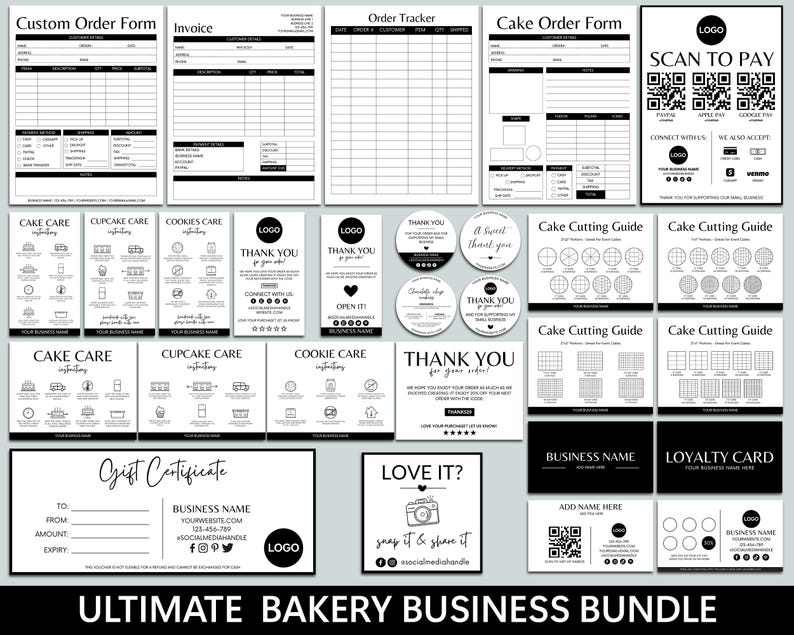 Editable Cake Business Bundle, Order Form, Thank You Card, Cake Cutting
