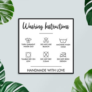 Printable Washing Instructions Card, Shirt Care Card, Clothing Care Instructions, PDF, PNG, Small Business Supplies, Ready To Print