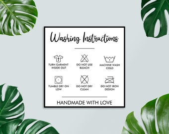 Printable Washing Instructions Card, Shirt Care Card, Clothing Care Instructions, PDF, PNG, Small Business Supplies, Ready To Print