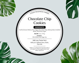 Cottage Food Label, Printable Food Label, Home Bakery Sticker, Ingredient Labels, Canva Template, Allergen label, Small Business Packaging