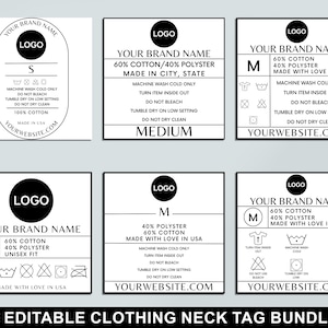 Editable Clothing Tag Bundle, T-shirt Neck Label Tag, DIY Garment Care Tag, Custom Clothing Tags, Washing Instructions, Canva Template