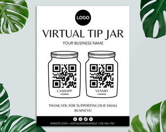 Printable Virtual Tip Jar Venmo Payment Sign, QR Code Sign Template ...