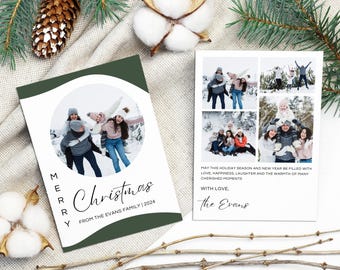 Modèle de carte photo de Noël, carte photo de vacances minimaliste moderne, carte de Noël photo de famille imprimable, modèle de toile, téléchargement immédiat