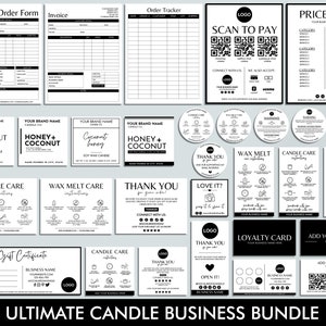 Editable Candle Business Bundle, Care Instructions, Thank You Card, Candle Label, Wax Melt, Canva Template, Invoice, Order Form, Price List