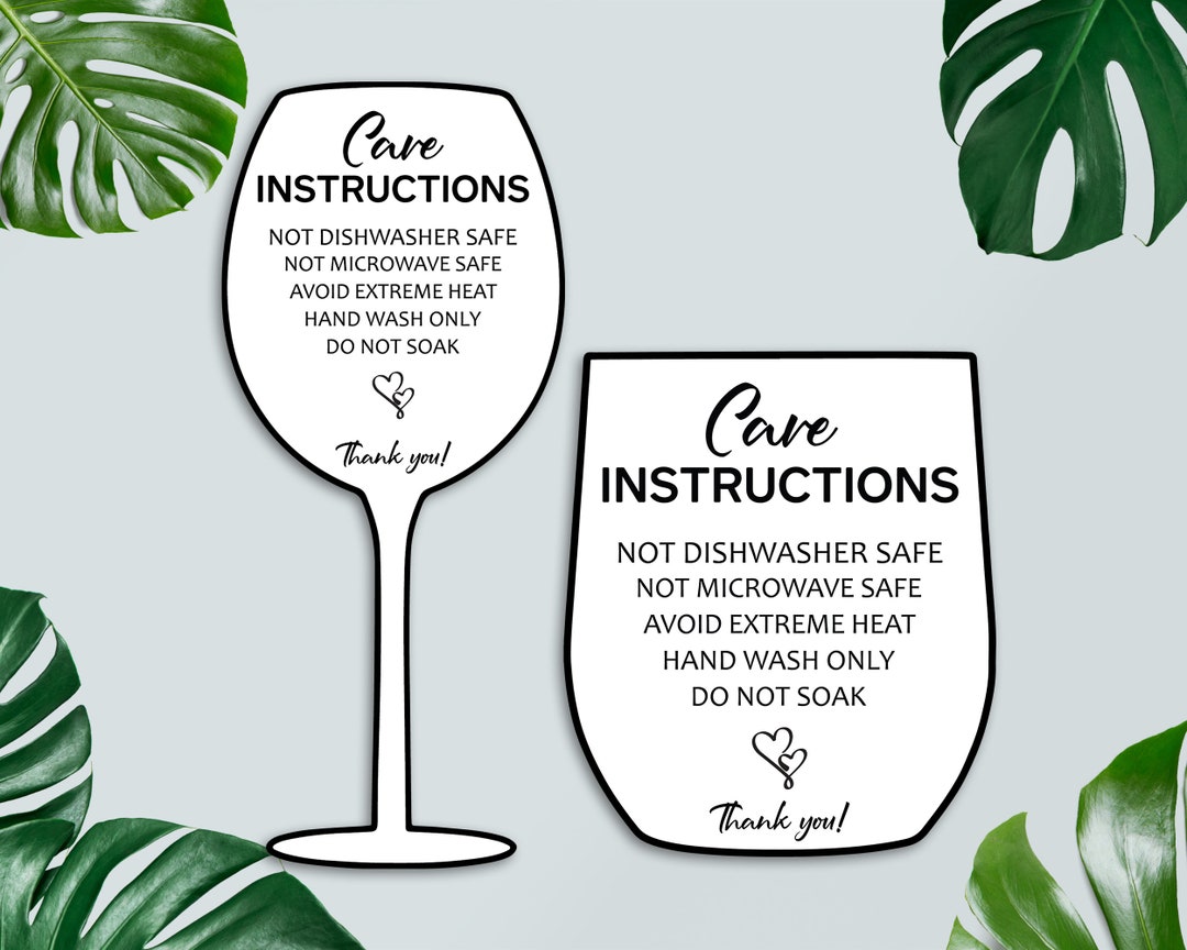 Wine Glass Care Instructions Card, Small Business, Printable Wine