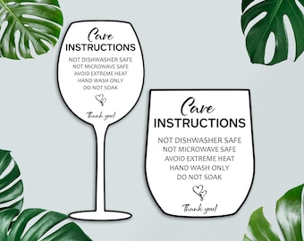 Wine Glass Care Instructions Card, Small Business, Printable Wine Tumbler Care Card, Washing Instructions, Ready To Print, Instant Download