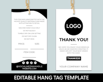 Hang Tag Template, Editable Canva Template, Printable Price Tag, Washing Instructions, Custom Clothing Tag, Packaging Insert, Small Business