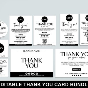 Thank You Card Bundle, Editable Template,  Small Business Package Insert Card, Printable Thanks For Your Purchase Card, Canva Template