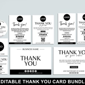 Dankeskarten-Bundle, bearbeitbare Vorlage, kleine Business-Paket-Einlegekarte, druckbare Dankeskarte für Ihre Kaufkarte, Canva-Vorlage