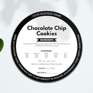 Editable Cottage Food Label Template, Printable Food Label, Baking Ingredient Label, Canva Template, Bakery Business Packaging Sticker