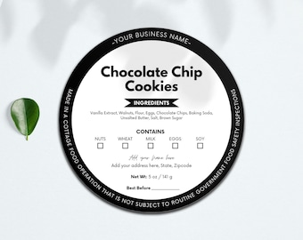 Editable Cottage Food Label Template, Printable Food Label, Baking Ingredient Label, Canva Template, Bakery Business Packaging Sticker