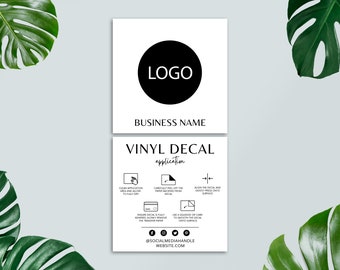 Bearbeitbare Vinyl-Aufkleber-Applikationskarte, Pflegekarte, Canva-Vorlage, druckbare Vinyl-Anleitung, Verpackungseinsatz