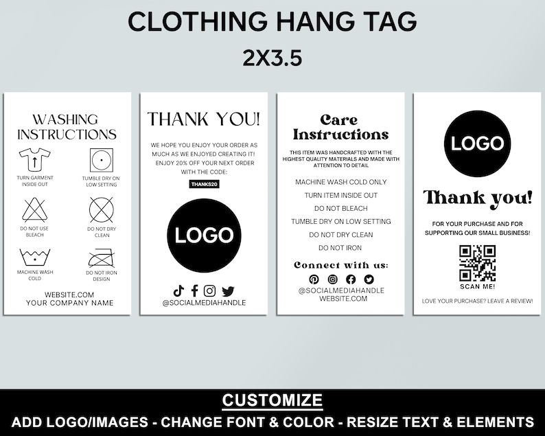 Editable Hang Tag Bundle, Price Tag Template, Washing Instructions ...