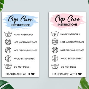 Tarjeta con instrucciones de cuidado para vasos, tazas, suministros para pequeñas empresas, imprimible, instrucciones de lavado, lista para imprimir, descarga instantánea