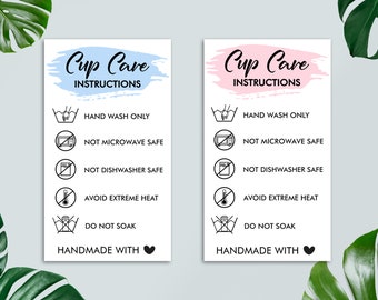 Tumbler Cup Care Instructions Card, Mug, Small Business Supplies, Printable, Washing Instructions, Ready To Print, Instant Download