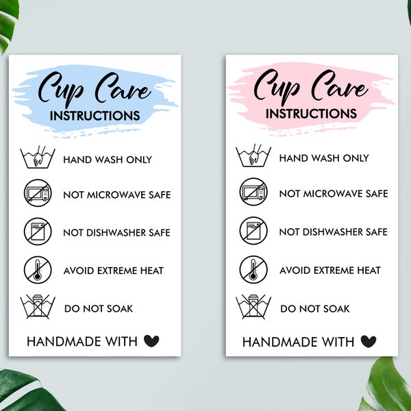 Tumbler Cup Care Instructions Card, Mug, Small Business Supplies, Printable, Washing Instructions, Ready To Print, Instant Download