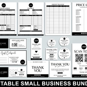 Editable Small Business Bundle, Thank You Card Template, Order Form, Invoice, Price List, Gift Certificate, Packaging Insert, Canva Template