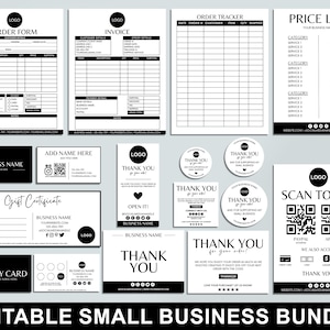 Bearbeitbares Small Business Bundle, Dankeskartenvorlage, Bestellformular, Rechnung, Preisliste, Geschenkgutschein, Verpackungsbeilage, Canva-Vorlage