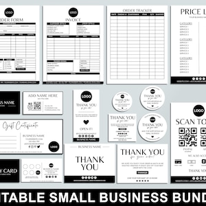 Editable Small Business Bundle, Thank You Card Template, Order Form, Invoice, Price List, Gift Certificate, Packaging Insert, Canva Template