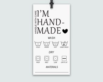 Printable Care Instruction Hang Tags, Handmade Label, Washing Instructions, PDF, PNG, Business Supplies, Ready To Print, Instant Download