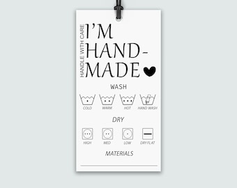 Printable Care Instruction Hang Tags, Handmade Label, Washing Instructions, PDF, PNG, Business Supplies, Ready To Print, Instant Download