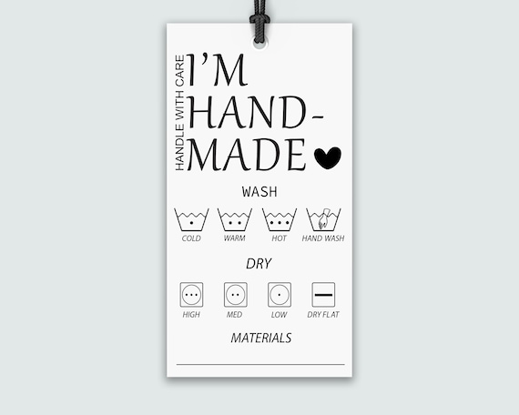 Printable Care Instruction Hang Tags, Handmade Label, Washing Instructions, PDF, PNG, Business Supplies, Ready To Print, Instant Download