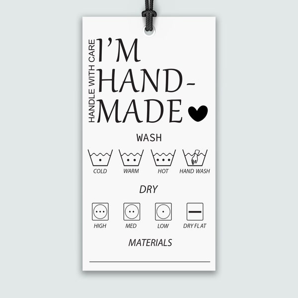 Printable Care Instruction Hang Tags, Handmade Label, Washing Instructions, PDF, PNG, Business Supplies, Ready To Print, Instant Download