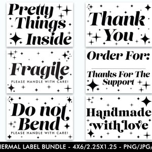 Thermal Printer Labels Bundle, Small Business Supplies, Packaging Stickers, Thank You Stickers, PNG, PDF, Instant Download, Ready to Print