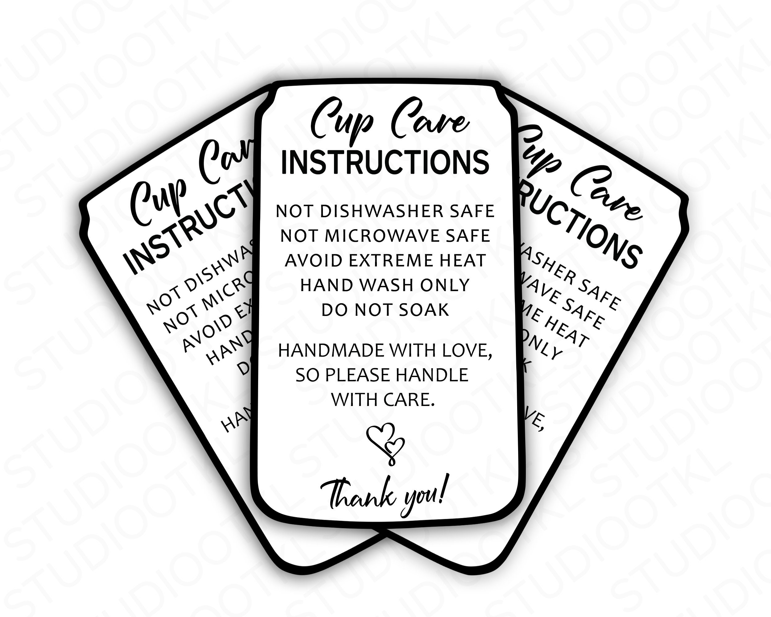 Tumbler Care Instruction Cards | Cup Care Instructions | Care Tags |  Marketing Cards