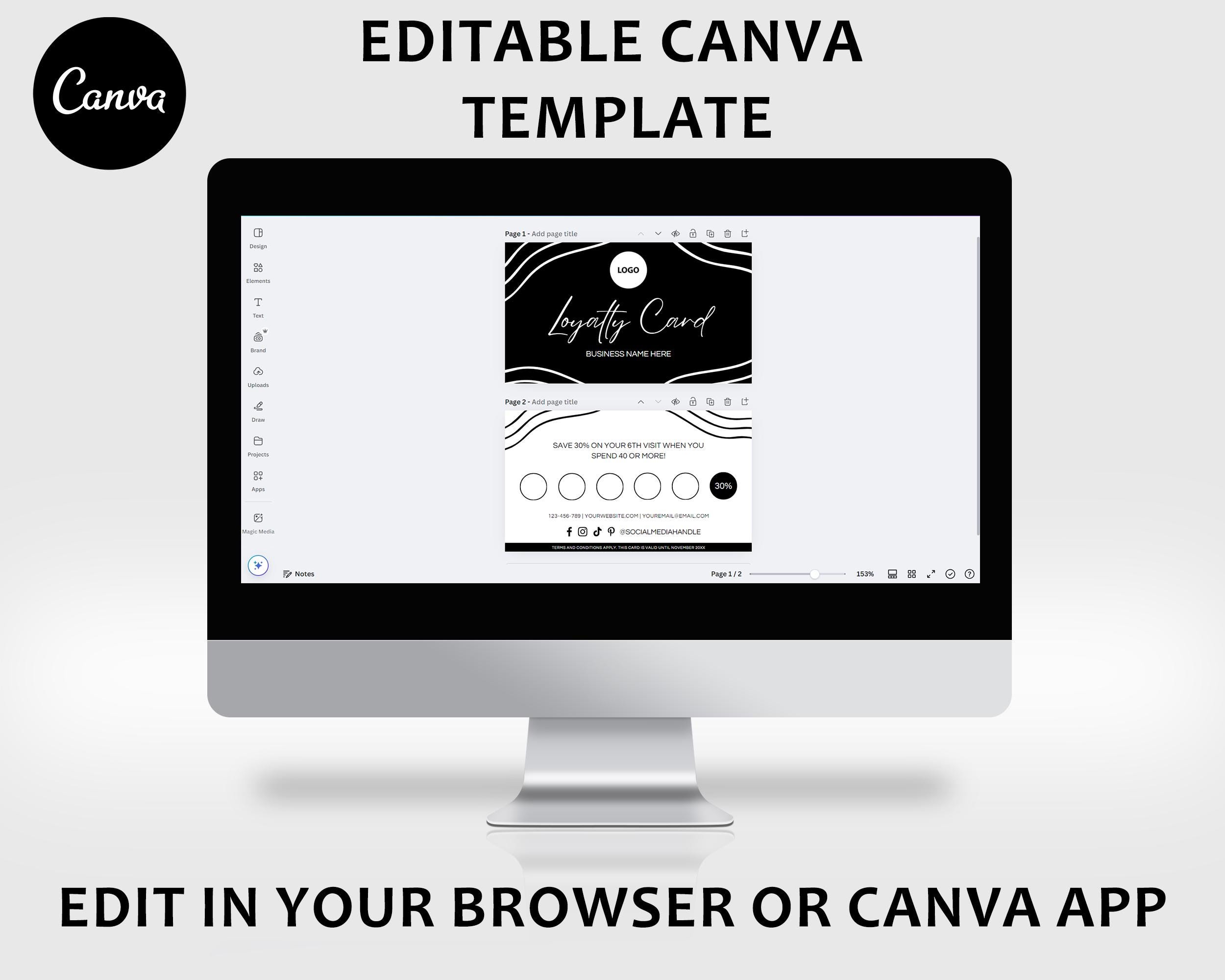 Editable Loyalty Card, Canva Template, Modern, DIY Rewards Card Design ...