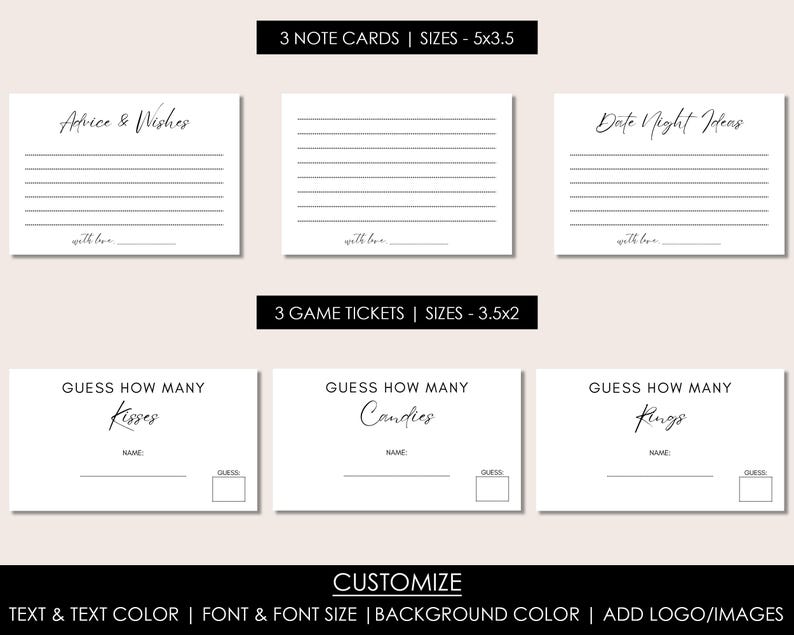 Bridal Shower Games Bundle, Modern Minimalist Bachelorette Party Games, Printable Bridal Shower Table Signs, Editable Canva Template image 4