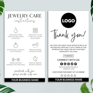 Editable Jewelry Care Card Template, Printable Jewelry Care Instructions Card, Thank You Card, Canva Template, Jewelry Packaging Insert