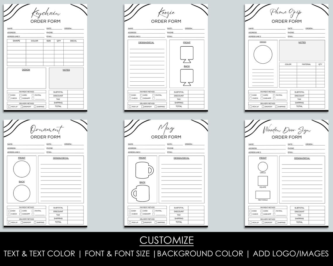 Order Forms Bundle, Editable Canva Template, Shirt, Tumbler, Modern ...
