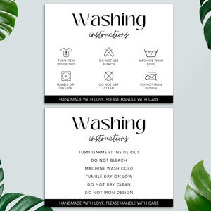 Cartão de instruções de lavagem de roupas para impressão, cartão de cuidados, encarte de embalagem de camisa, PDF, PNG, pequenas empresas, pronto para imprimir, download instantâneo