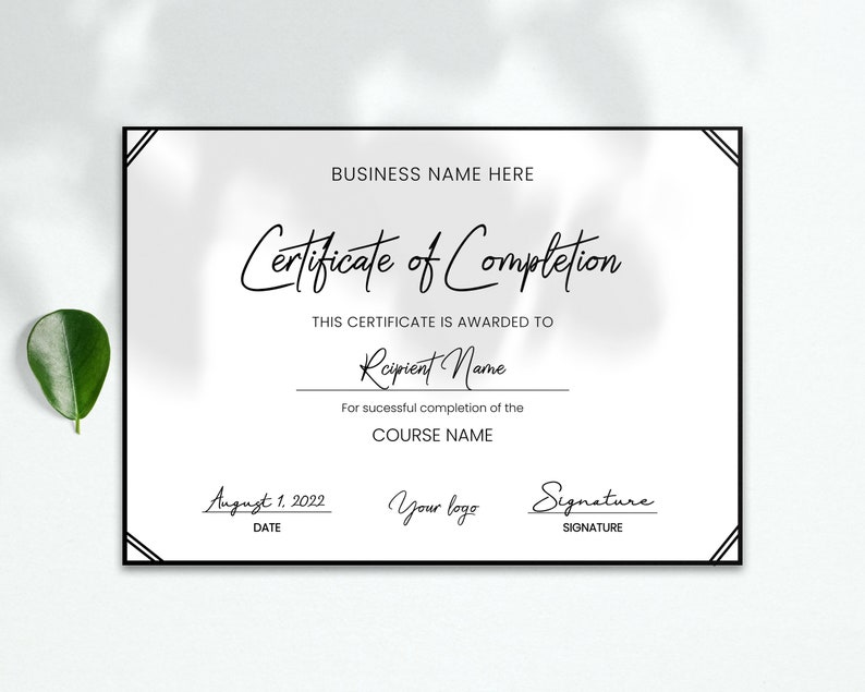Editable Certificate Of Completion, Printable Course Completion Certificate, Editable Training Certificate Template, Beauty Award