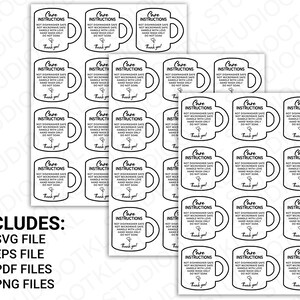 Mug Care Instructions, Mug Care Card, SVG, PNG, Small Business Supplies, Washing Instructions, Ready To Print, Instant Download
